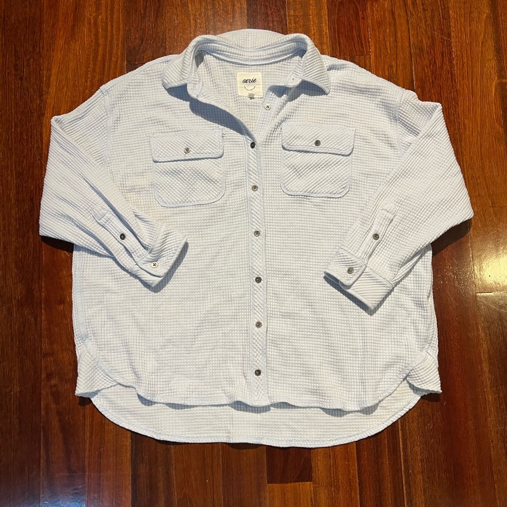 Aerie. The Lumber Jane Waffle Button Up in Light Blue.